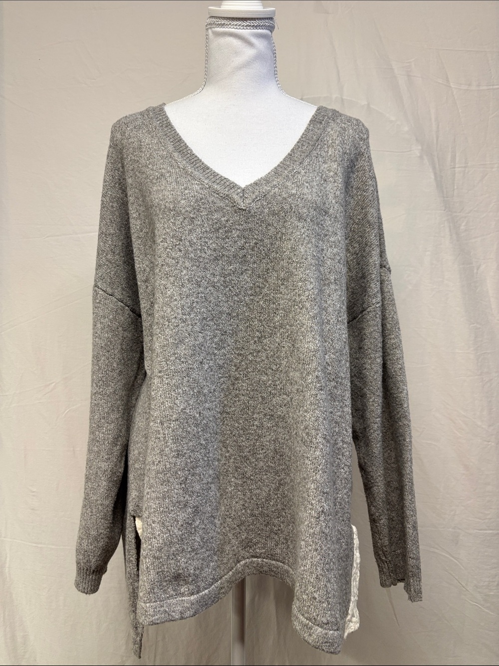 Olivia Sky Relaxed V-Neck Sweater in Heather Gray